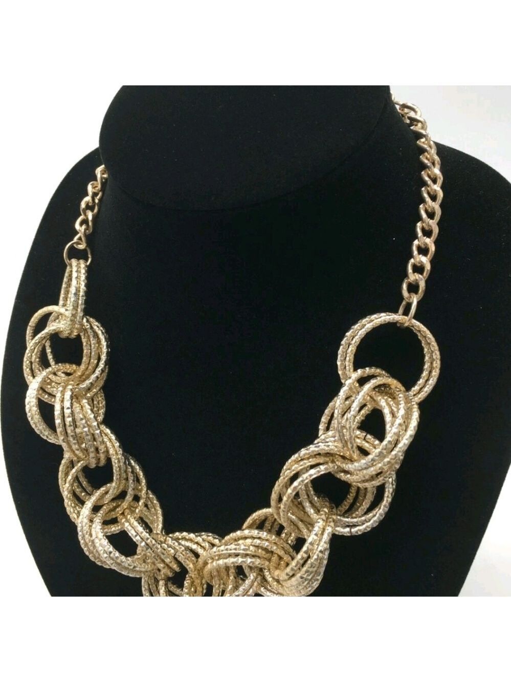 Vtg Signed New York & Company Textured Silver-Tone Multi-Hoop Statement Necklace - Picture 5 of 9
